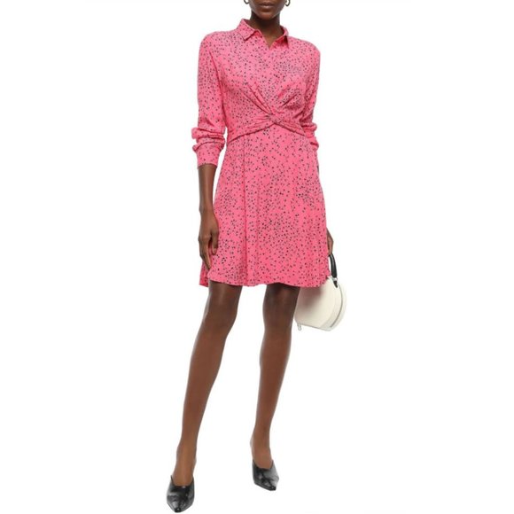 🦩3x HP!🦩 NWT Ganni Barra Pink Crepe Shirt Dress - Picture 1 of 11